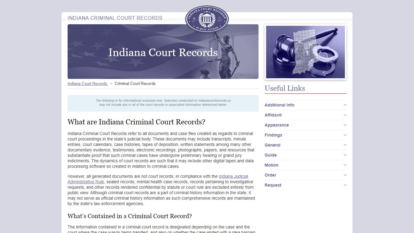 Indiana Criminal Court Records | IndianaCourtRecords.us